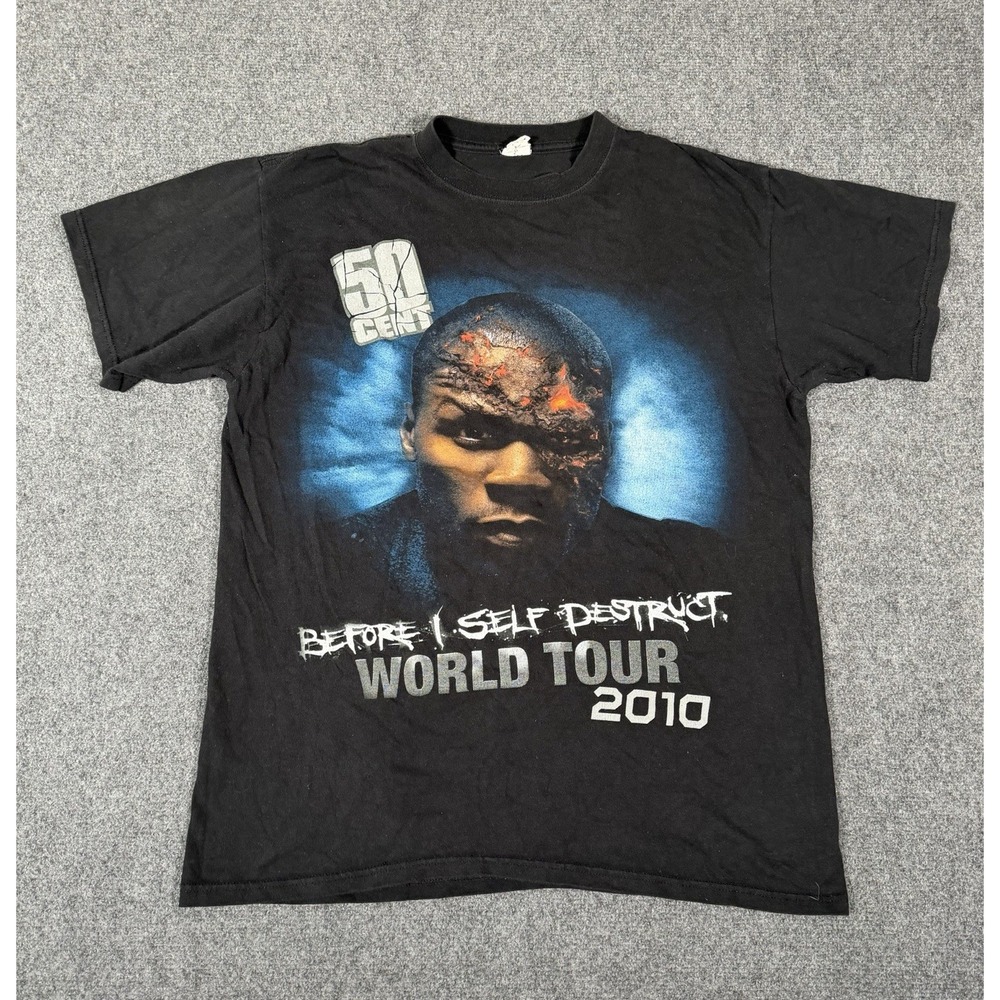 Vintage 2010 50 Cent Before I Self Destruct World Tour T Shirt Black Large Rap